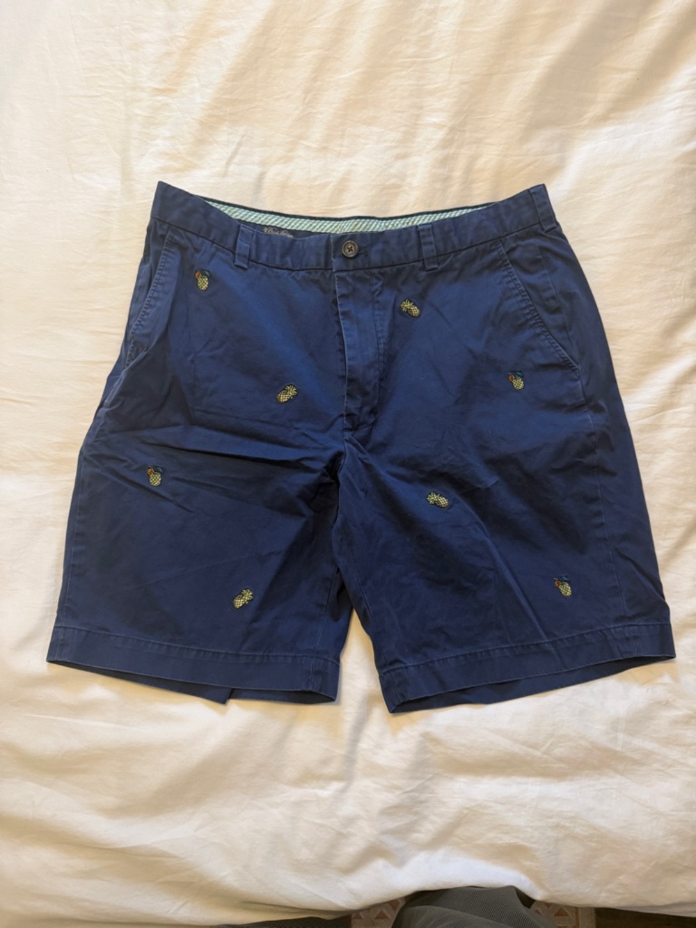 Brooks Brothers Navy Pineapple Embroidered Flat-Front Shorts